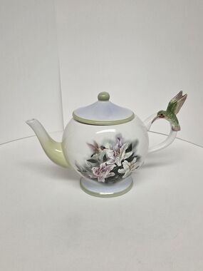 Lena Liu Hummingbird & Lilies Teleflora Ceramic Teapot Floral Bird